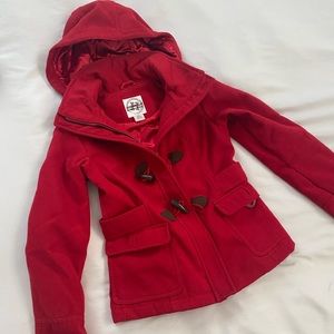 satin lined duffle funnel neck hooded pea coat